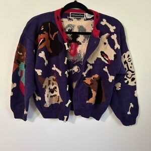 Christine Foley Purple Dog Pattern Cardigan
